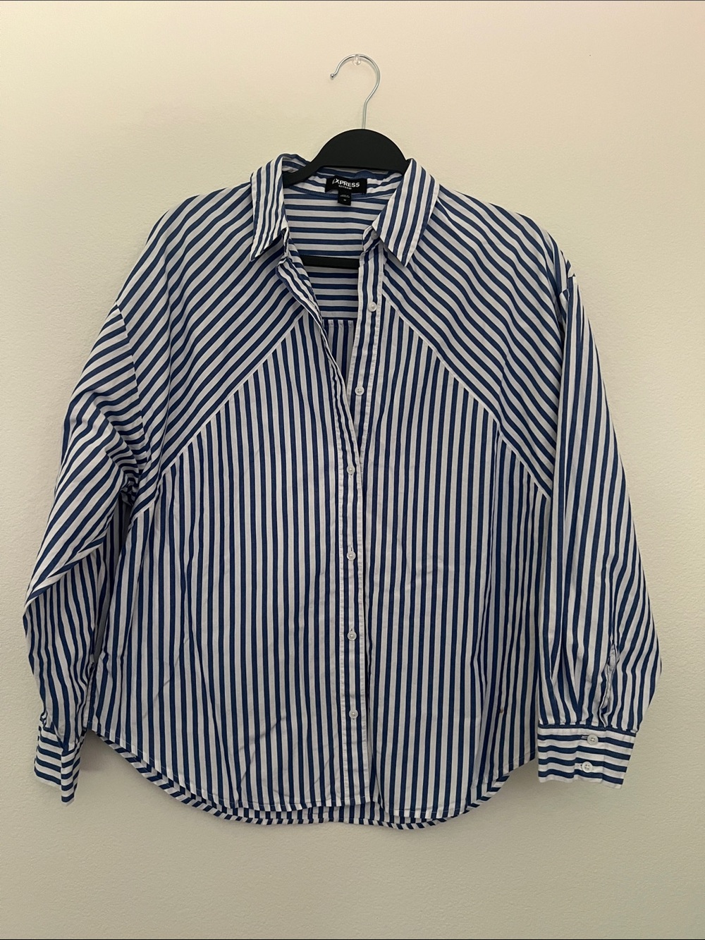 Express Blue and White Striped Button-Down Shirt